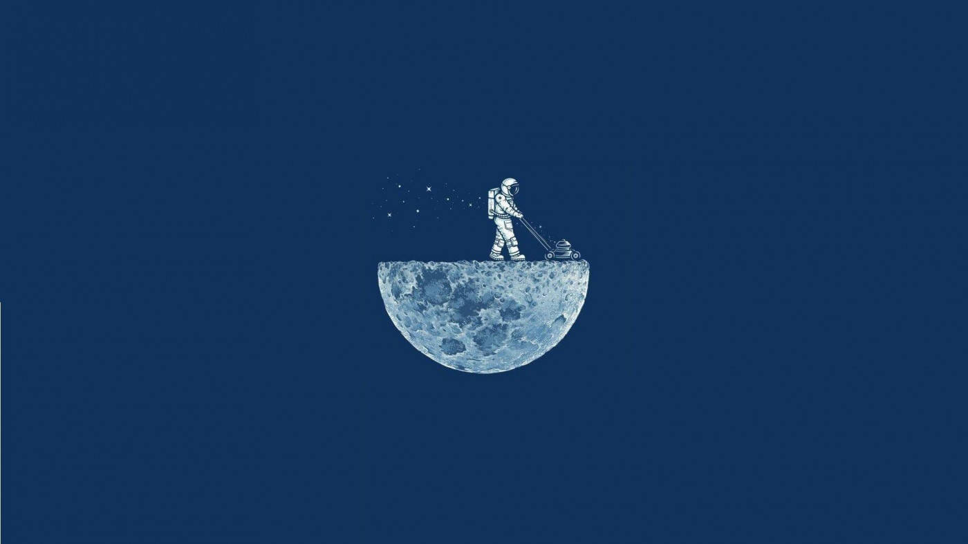 Lawn Mower On The Moon Illustration Art Wallpaper