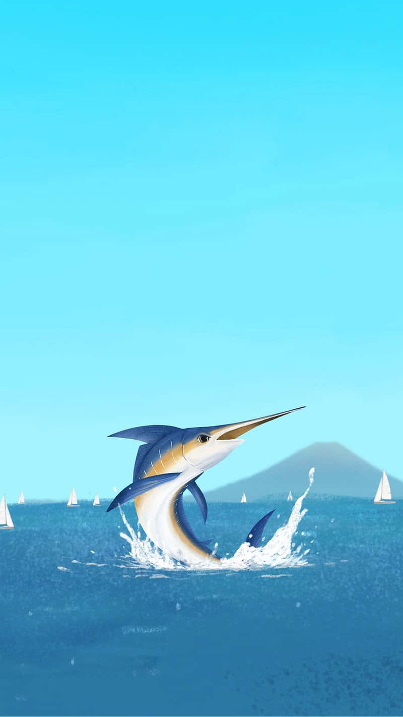 Leaping Swordfish Ocean Scene Wallpaper