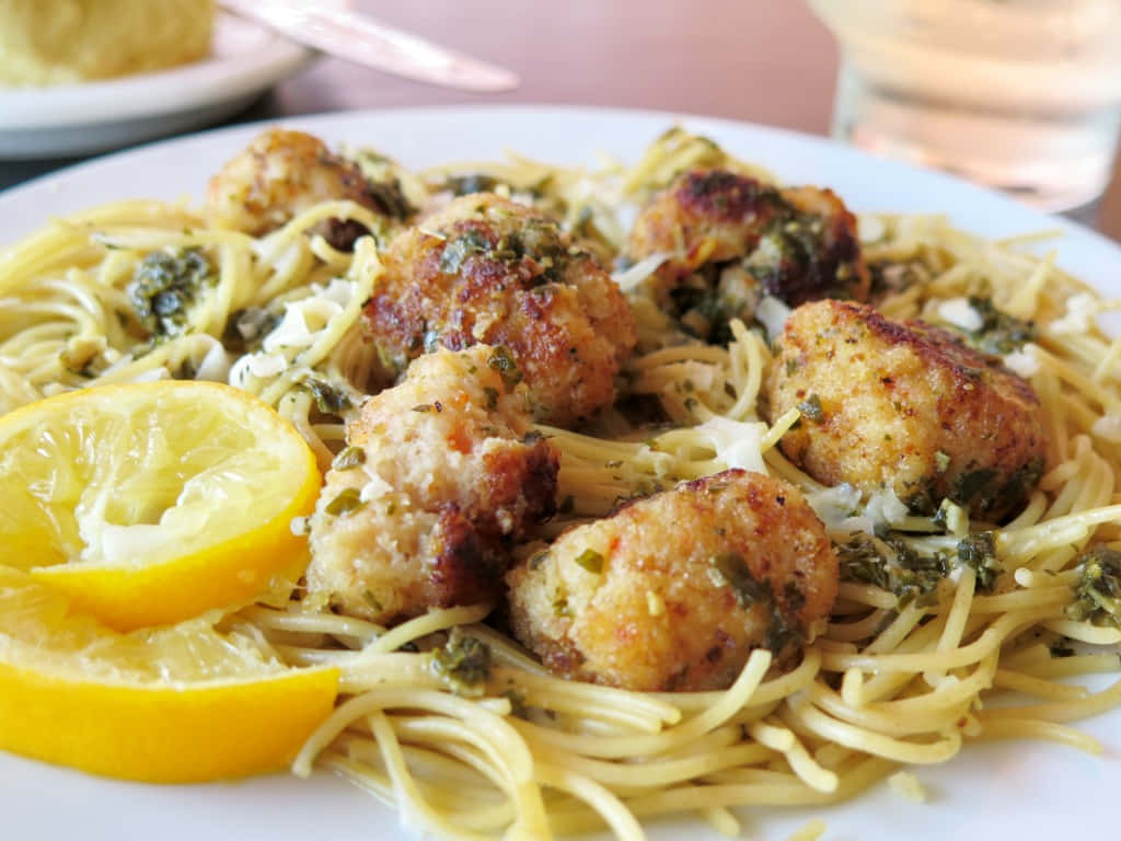 Lemon Spaghetti Meatballs Dish Wallpaper