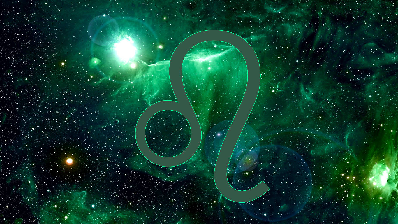 Leo Symbol On A Green Galaxy Wallpaper