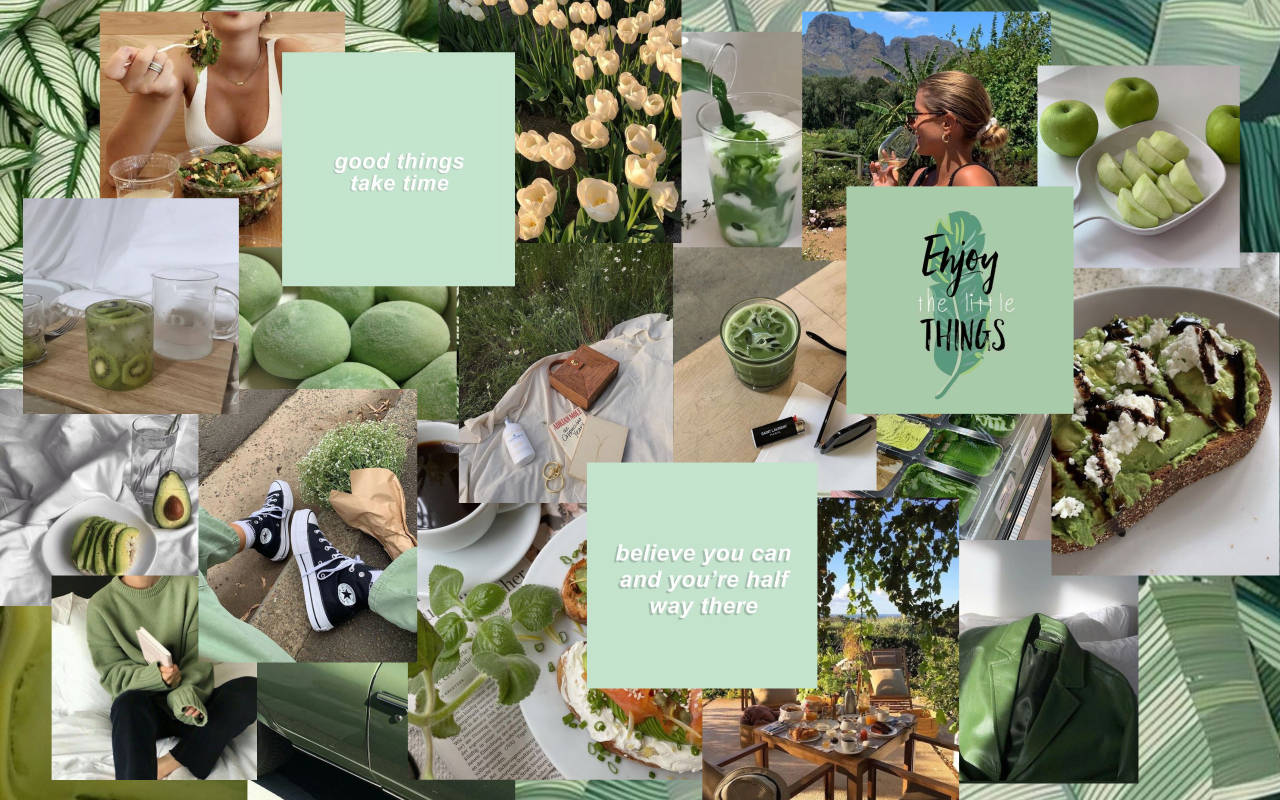 Light Green Aesthetic Food And Nature Wallpaper