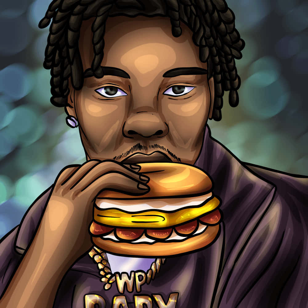 Lil Baby Cartoon Holding Burger Wallpaper