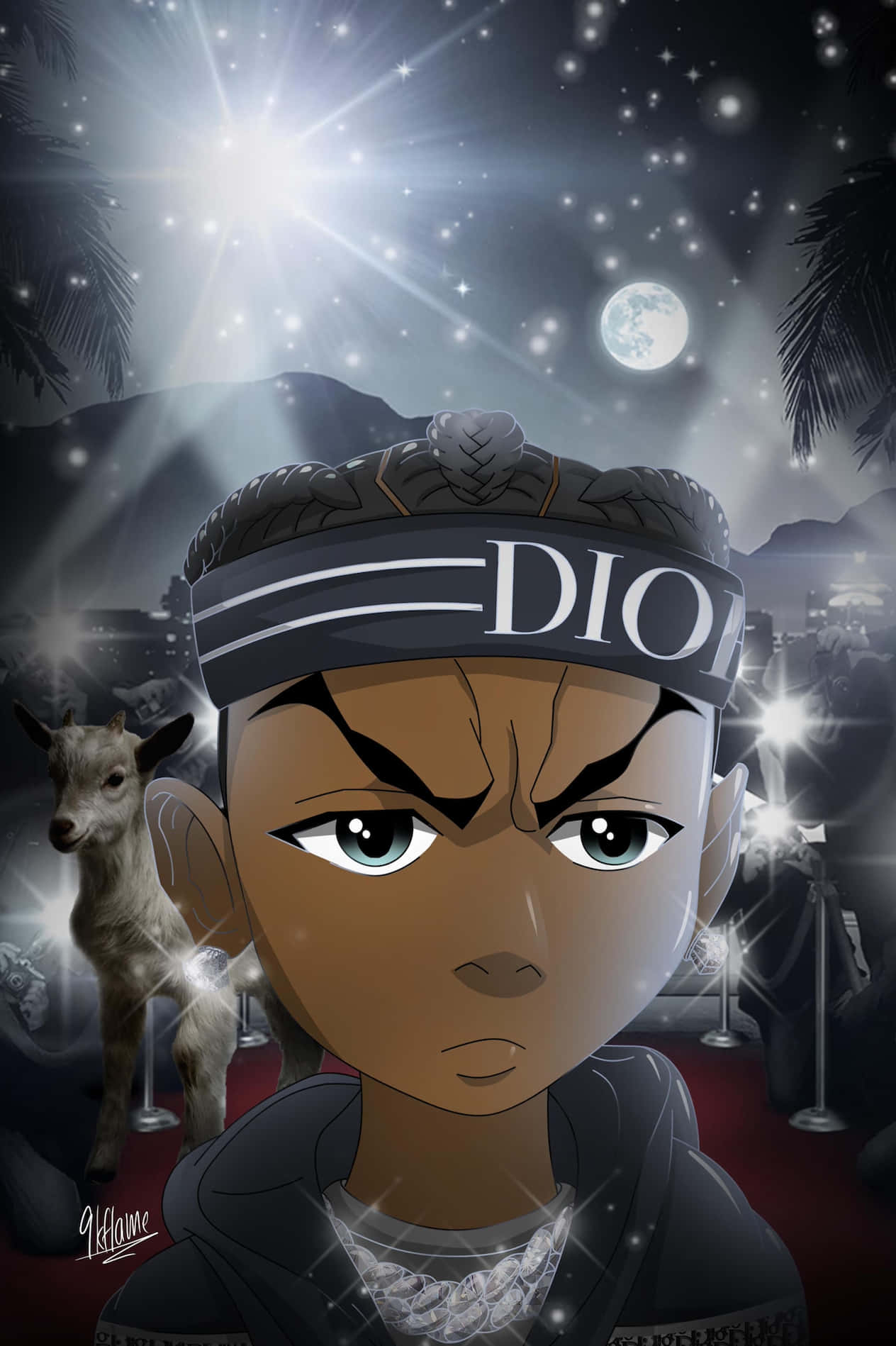 Lil Baby Cartoon With Dior Headband Wallpaper