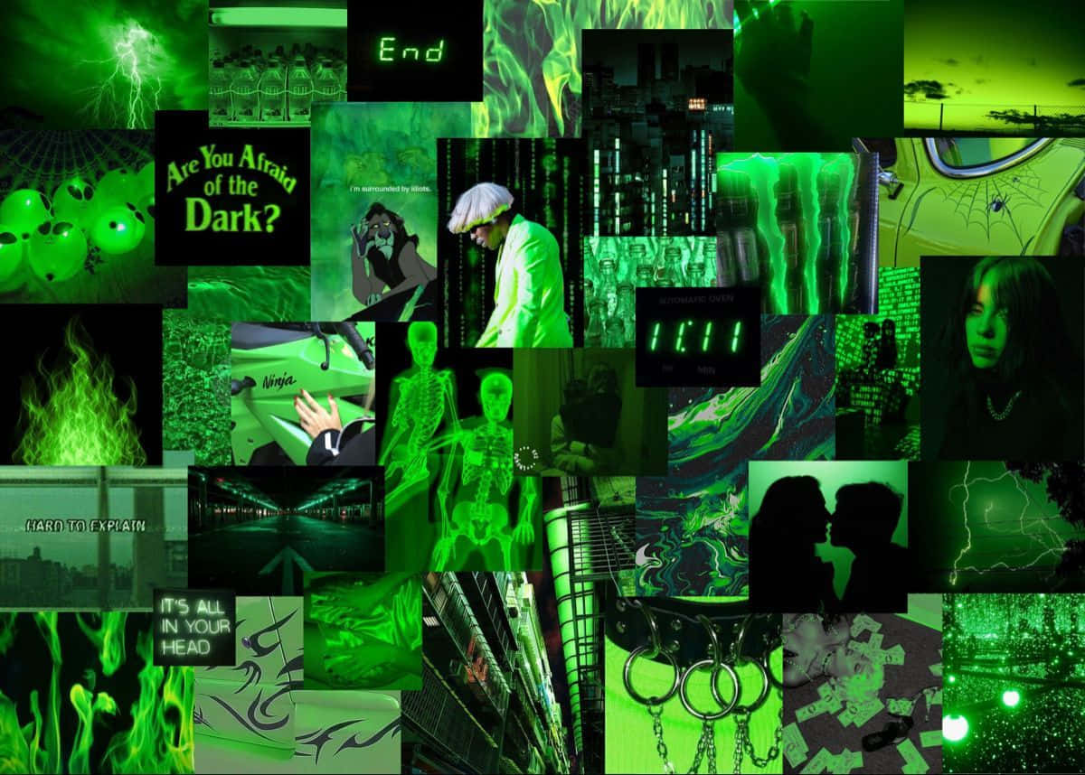 Lime Green Aesthetic Collage Desktop Wallpaper