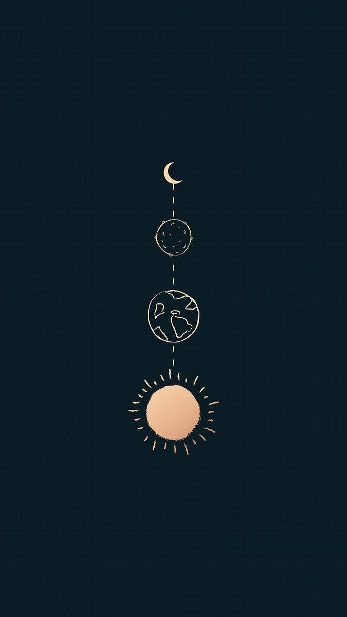 Line Art Sun Earth Moon Cool Android Wallpaper
