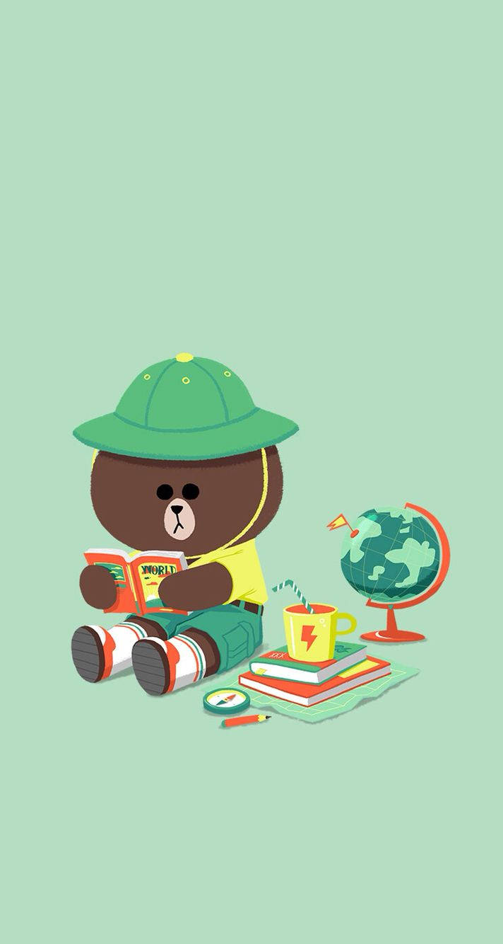 Line Friends Baby Brown Studying Wallpaper