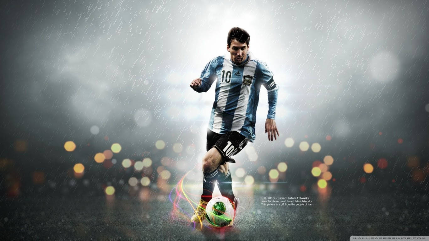 Lionel Messi Dribbling Through The Rain Wallpaper