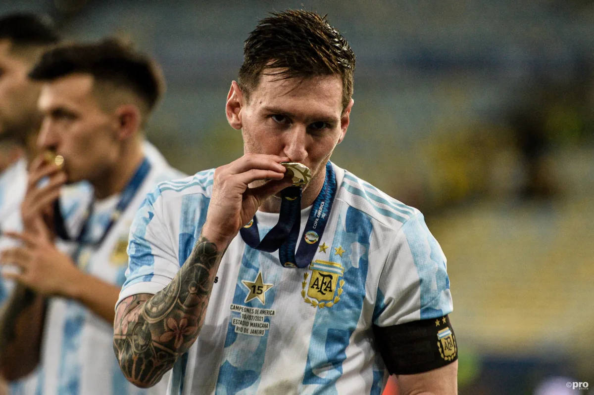 Lionel Messi Holding The Copa America Medal 2021 Wallpaper