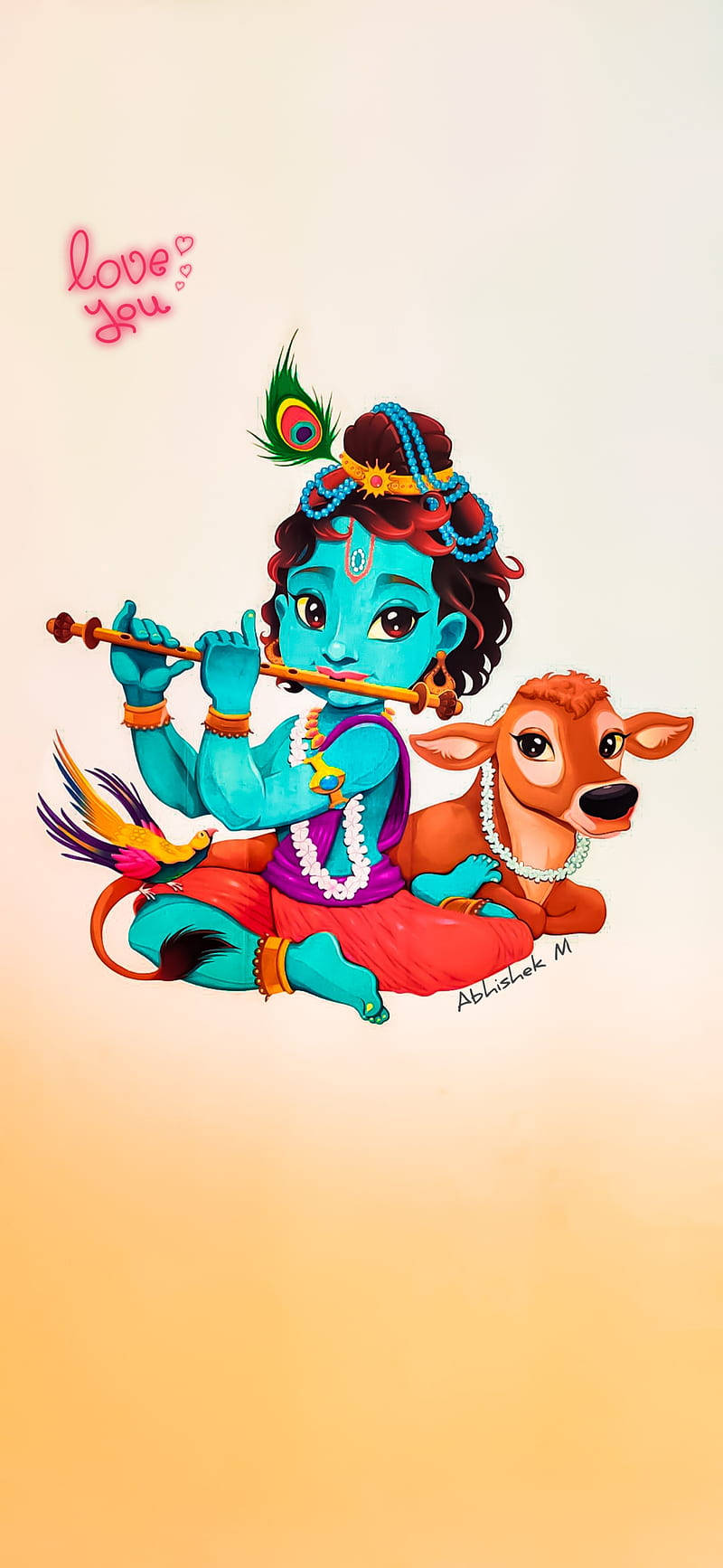Little Krishna Musical Flute Wallpaper