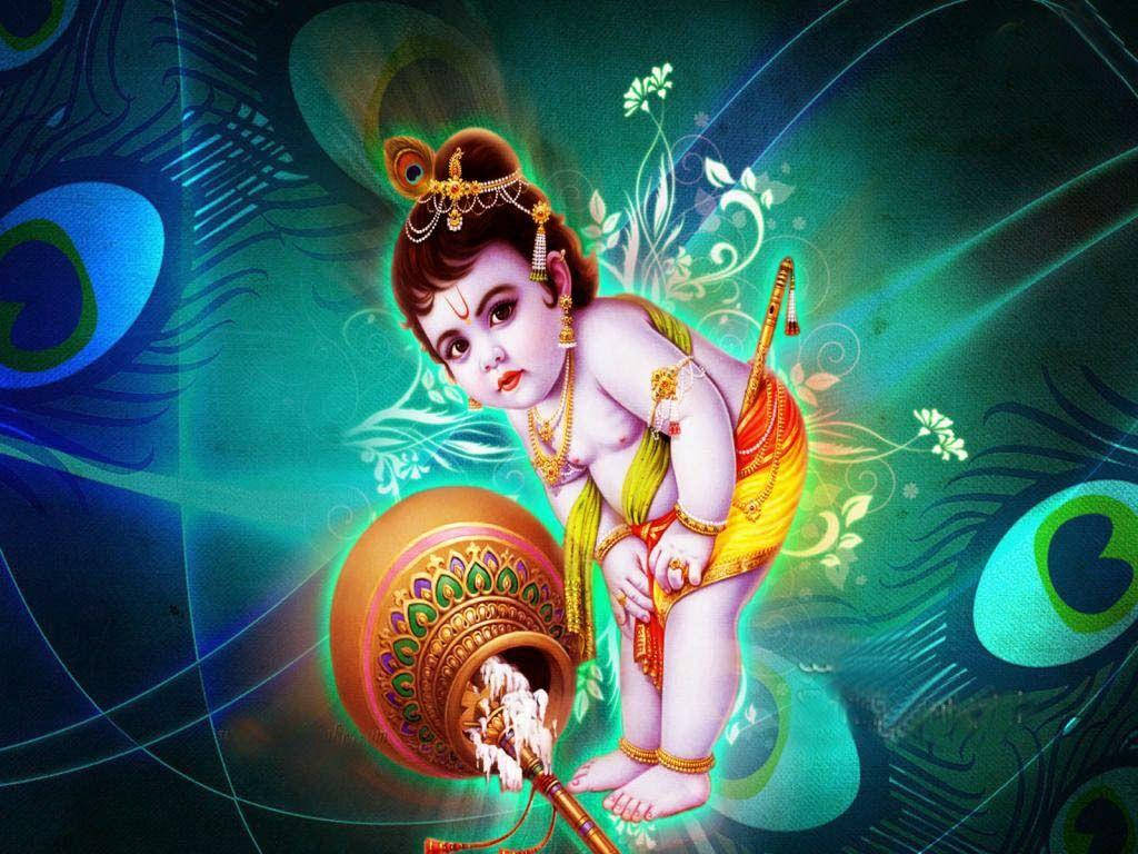 Little Krishna With Aesthetic Jar Wallpaper