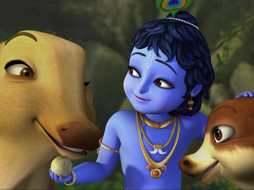 Little Krishna With Animals Wallpaper