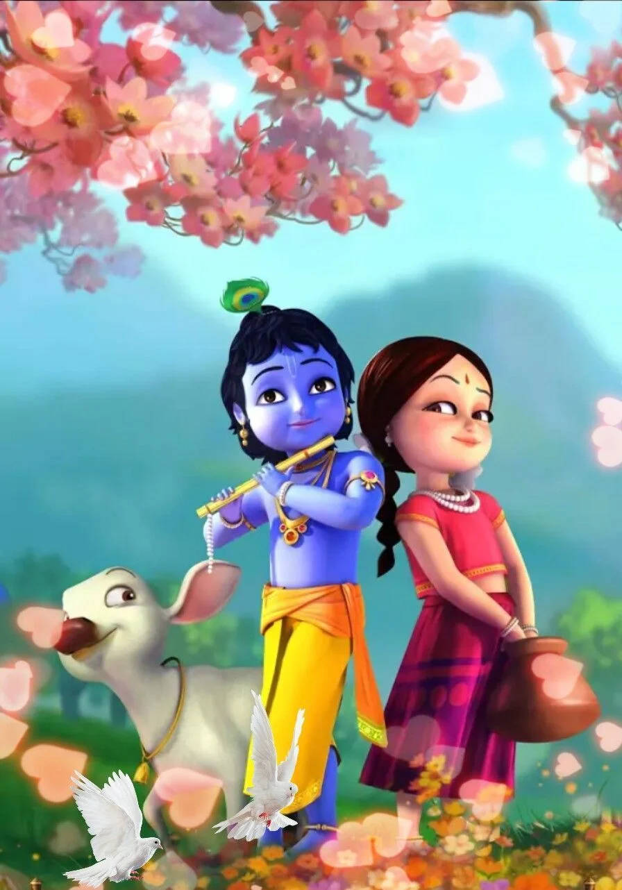 Little Krishna With Friends Wallpaper