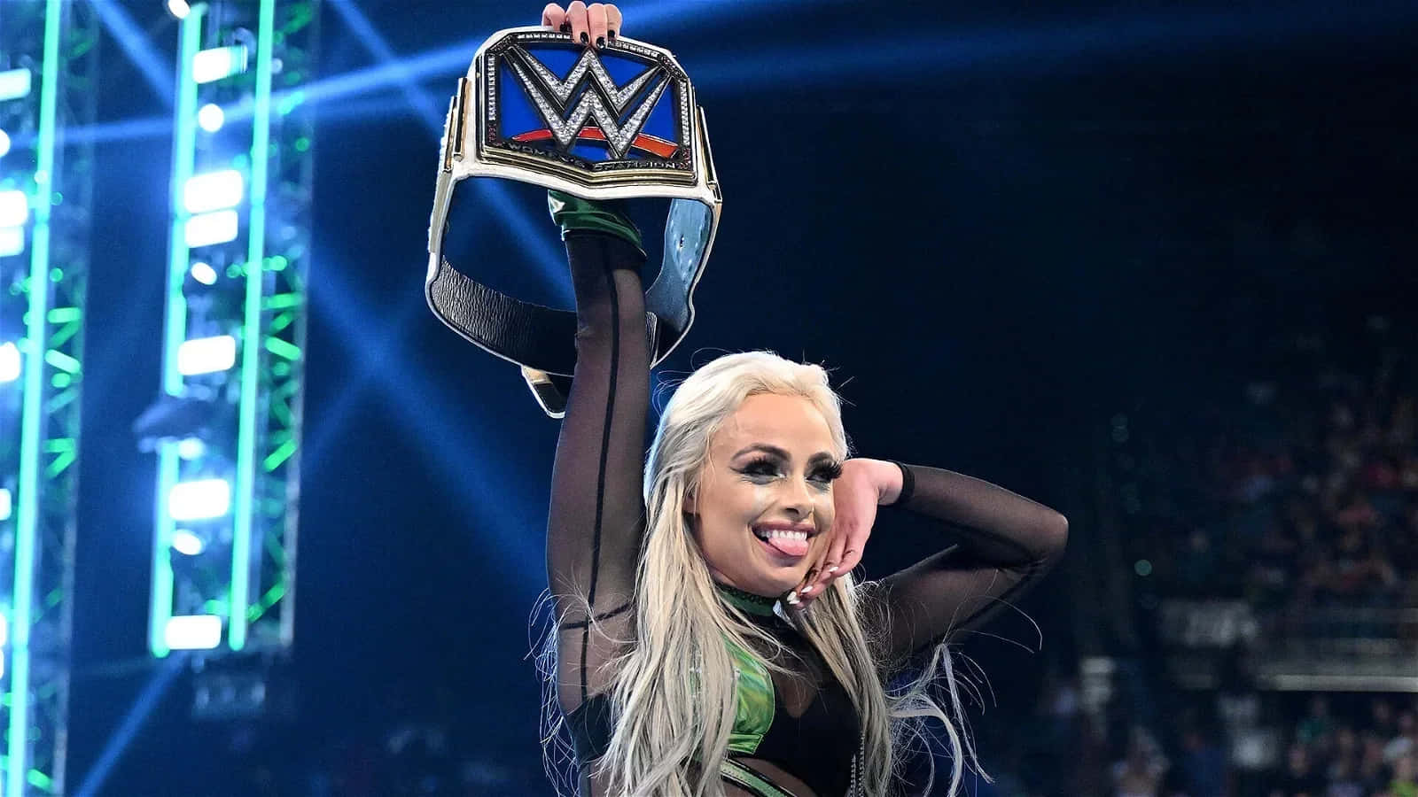 Liv Morgan Wwe Belt Blue Wallpaper