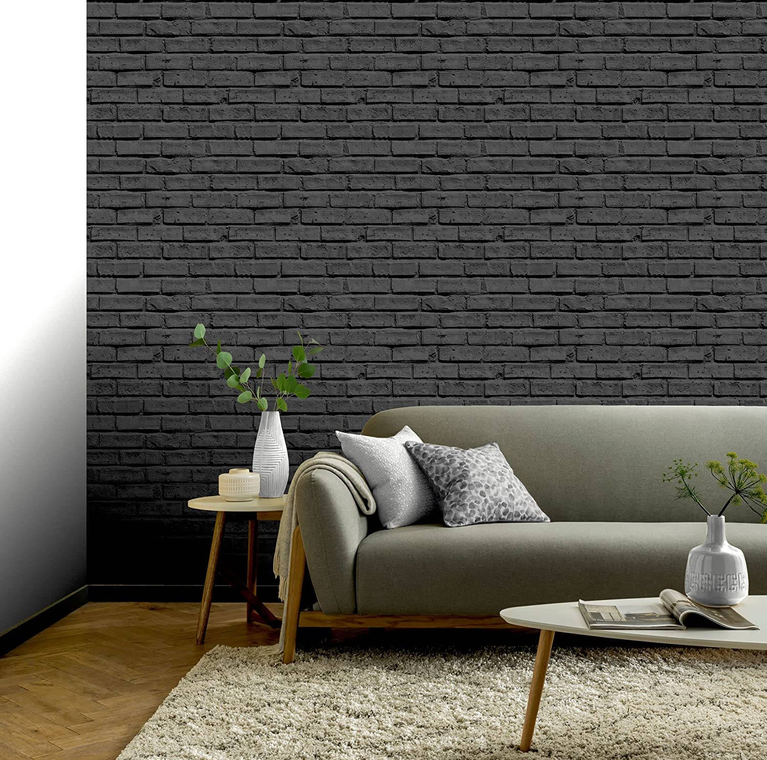 Living Room Black Brick Wall Wallpaper