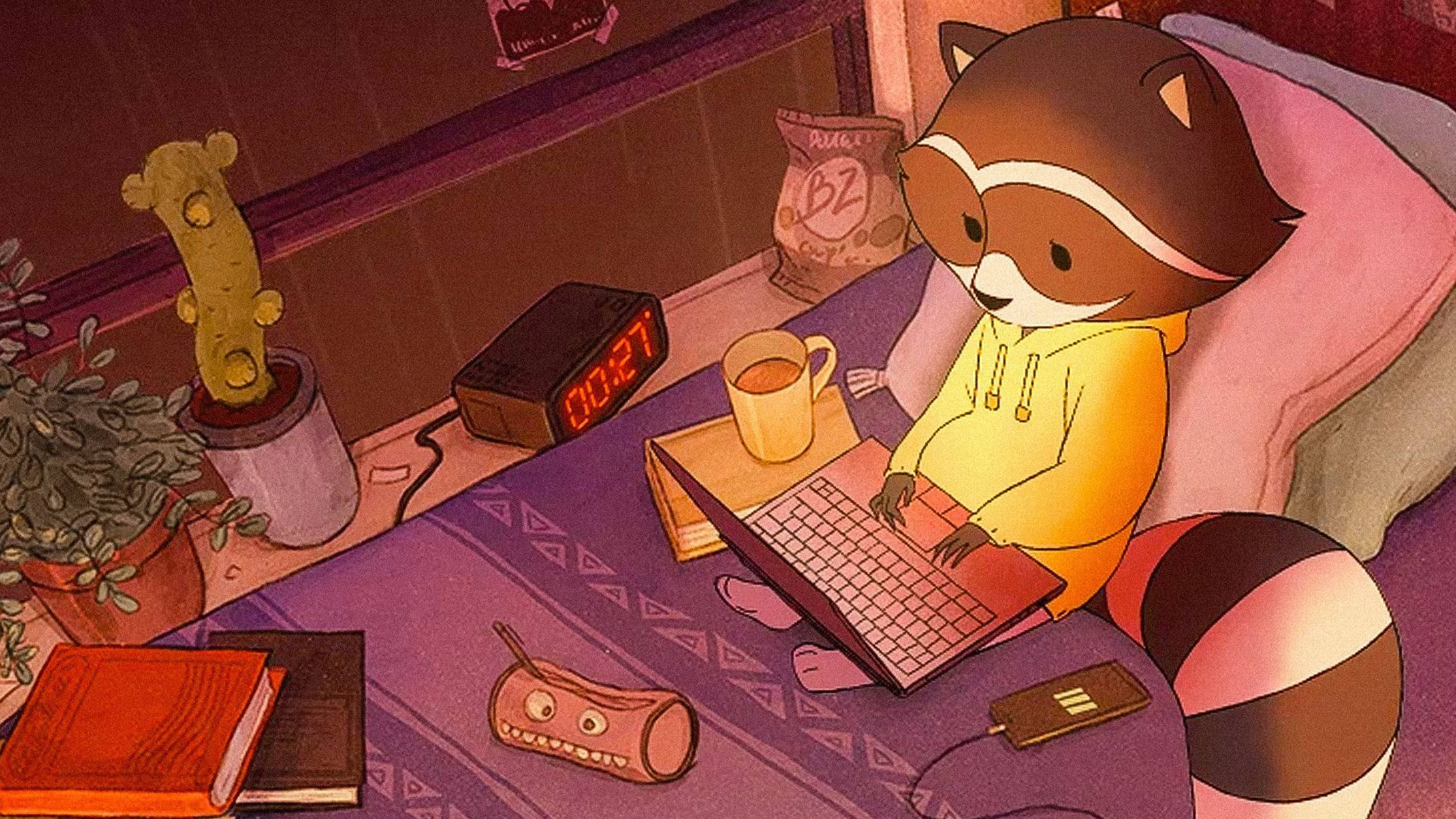 Lo Fi Anime Studying Ghibli Raccoon Wallpaper
