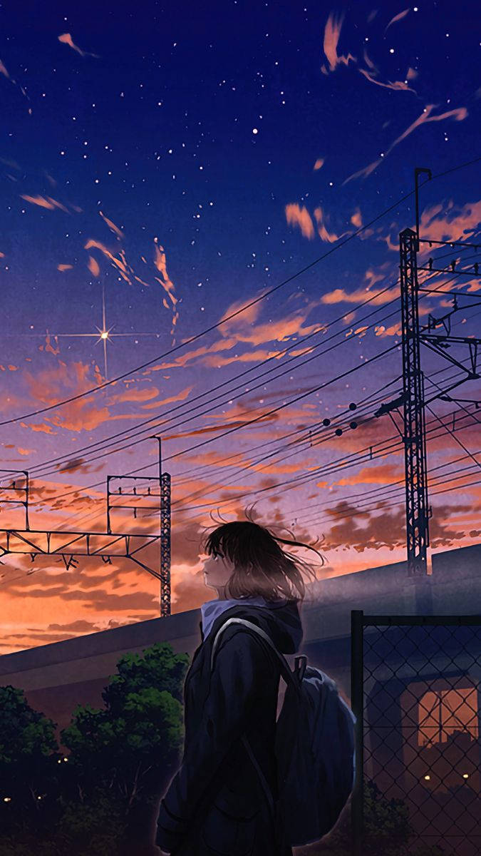Looking At Sky Anime Aesthetic Sunset Wallpaper