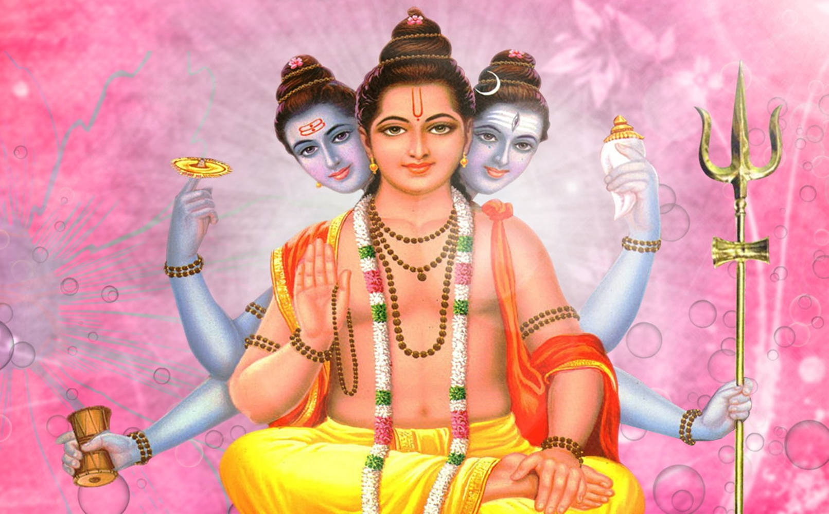 Lord Dattatreya Pink Graphic Art Wallpaper