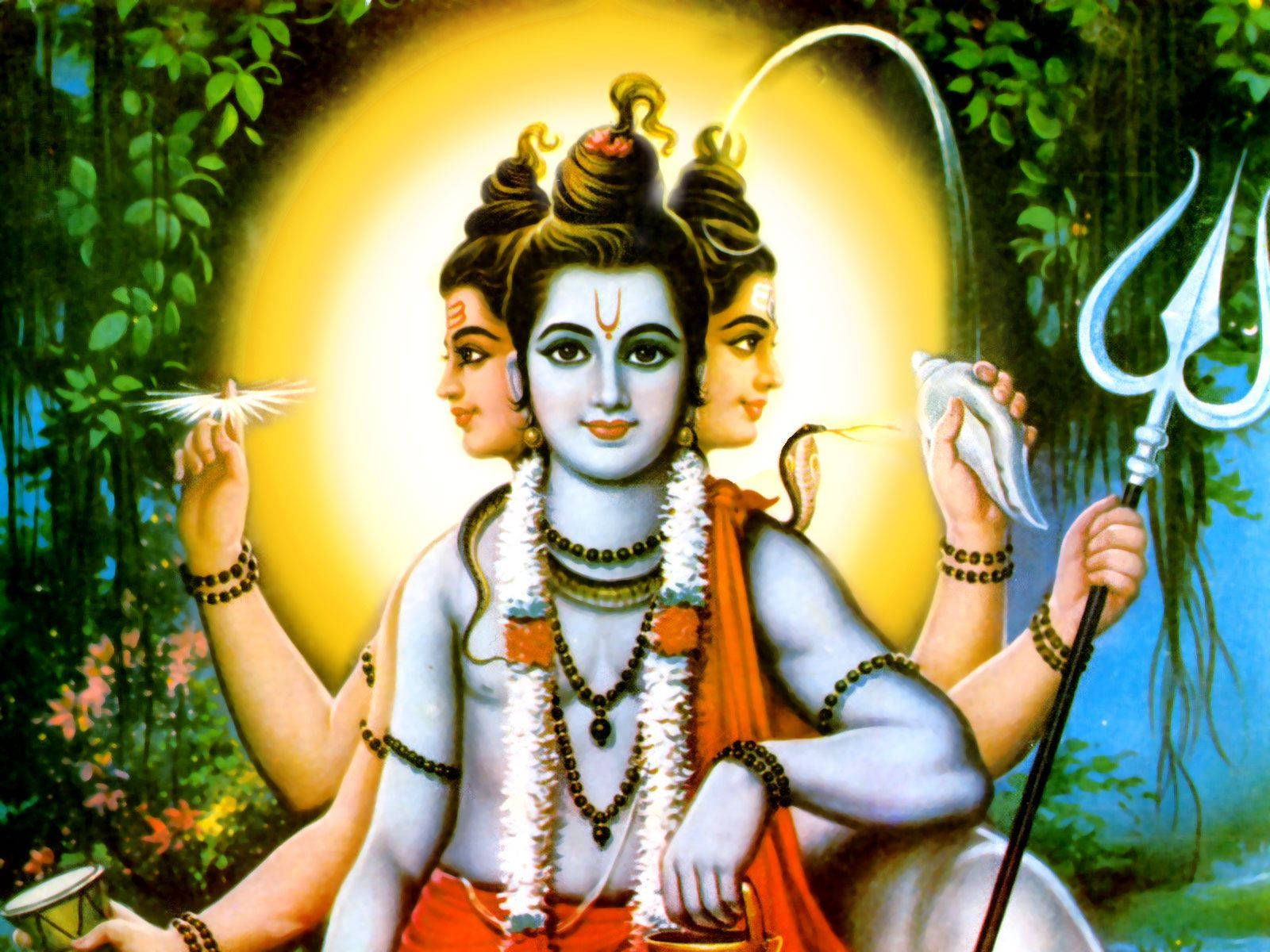 Lord Dattatreya Three Heads Graphic Art Wallpaper