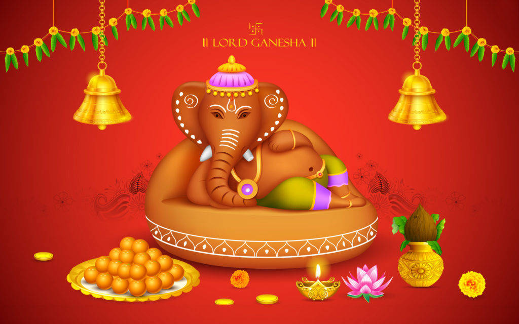 Lord Ganesha Cute Festive Art Wallpaper