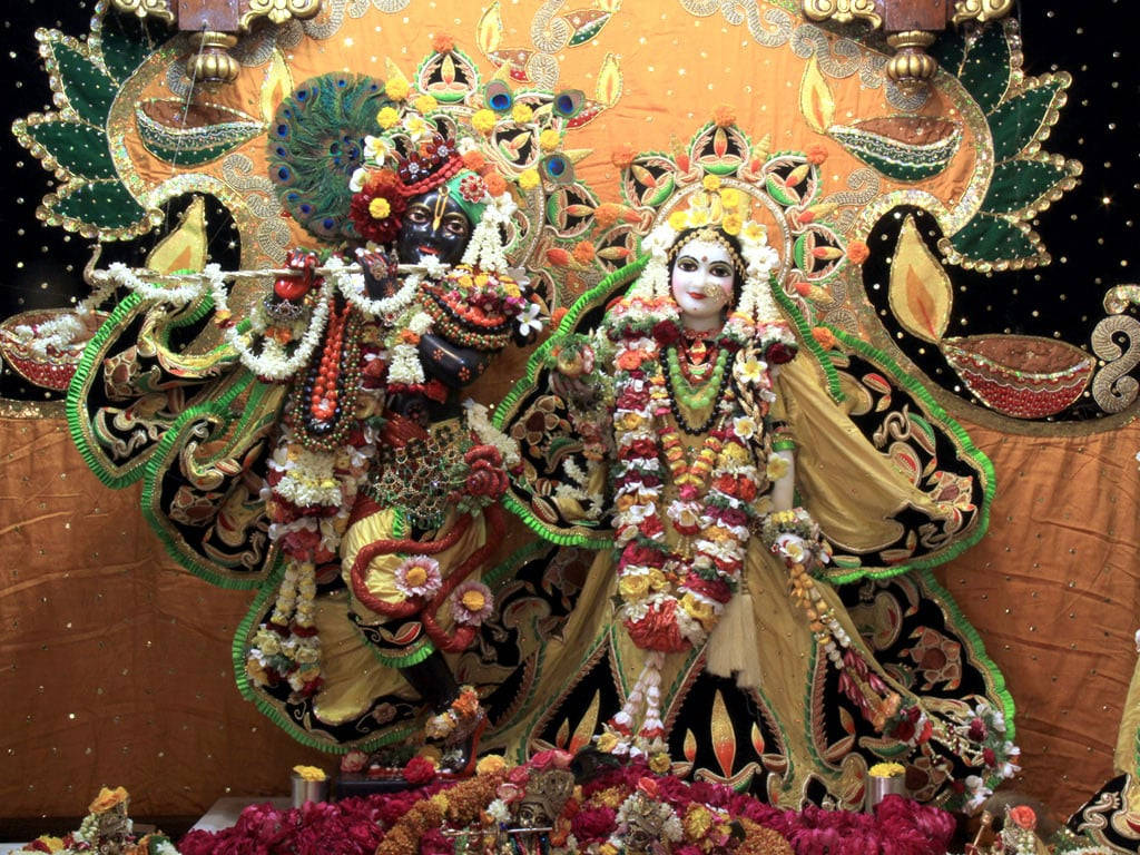 Lord Krishna And Radha In Iskcon Temple Wallpaper