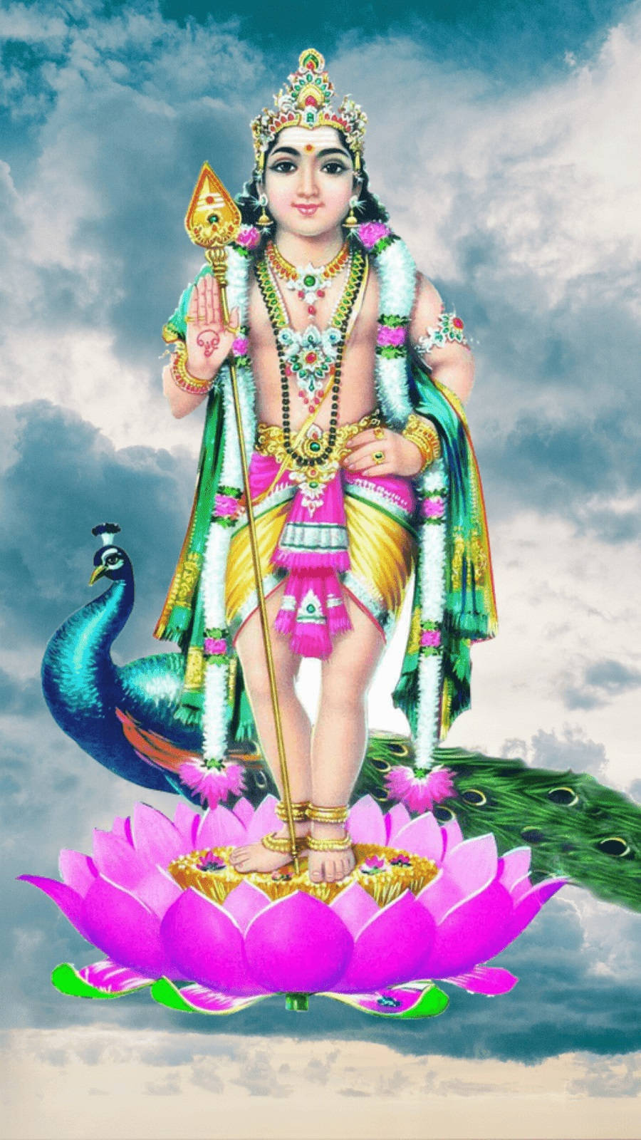 Lord Murugan 4k On Lotus In Sky Wallpaper