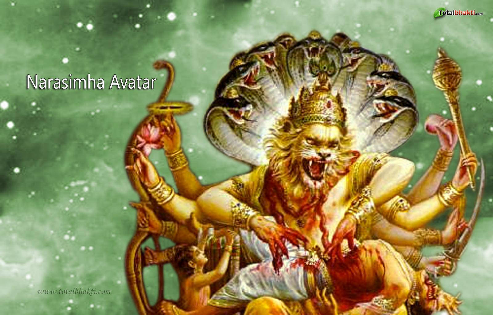 Lord Narasimha Green Background Wallpaper