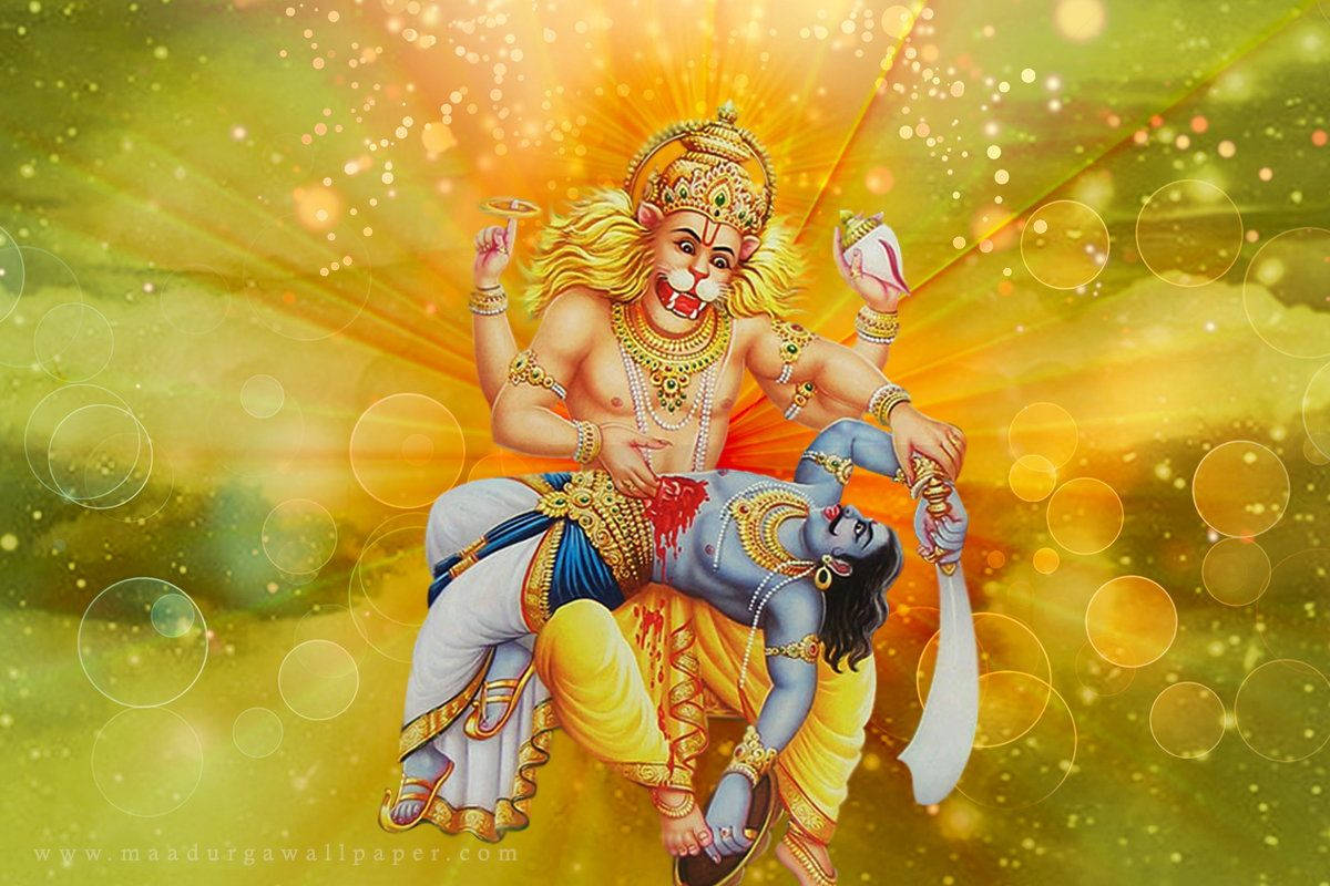 Lord Narasimha Radiant Floral Wallpaper