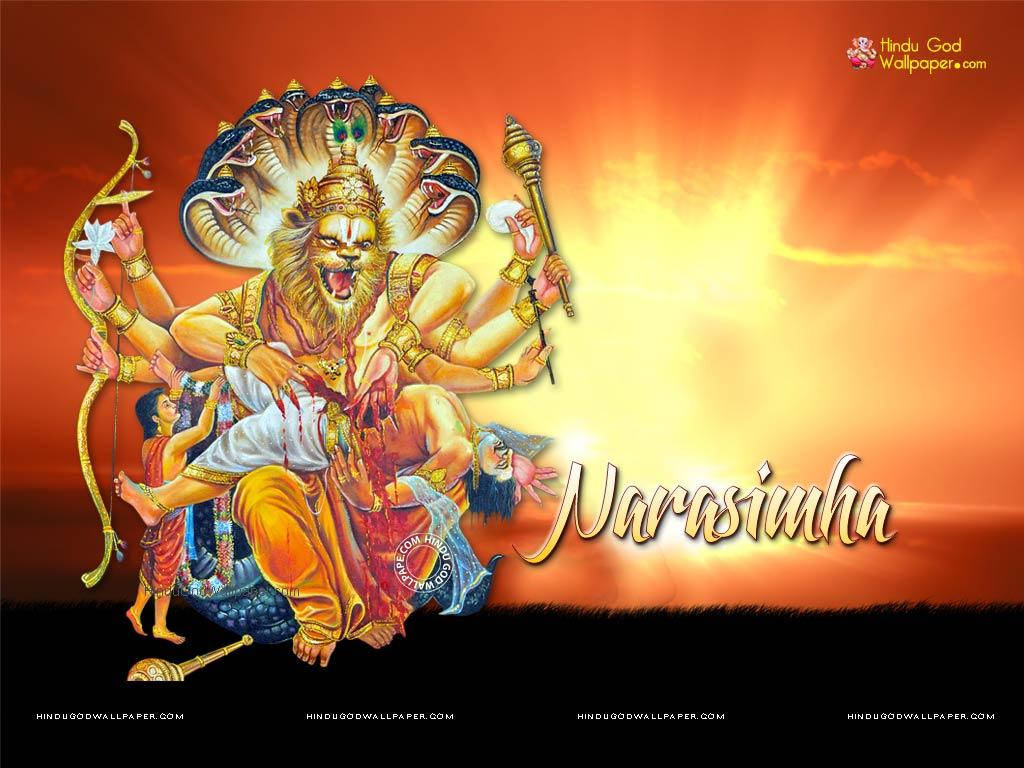 Lord Narasimha Sunset Background Wallpaper