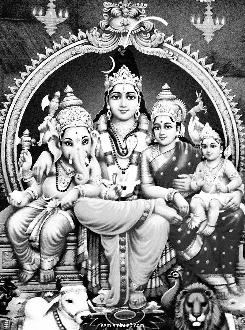 Lord Shiva Family Greyscale Art Wallpaper