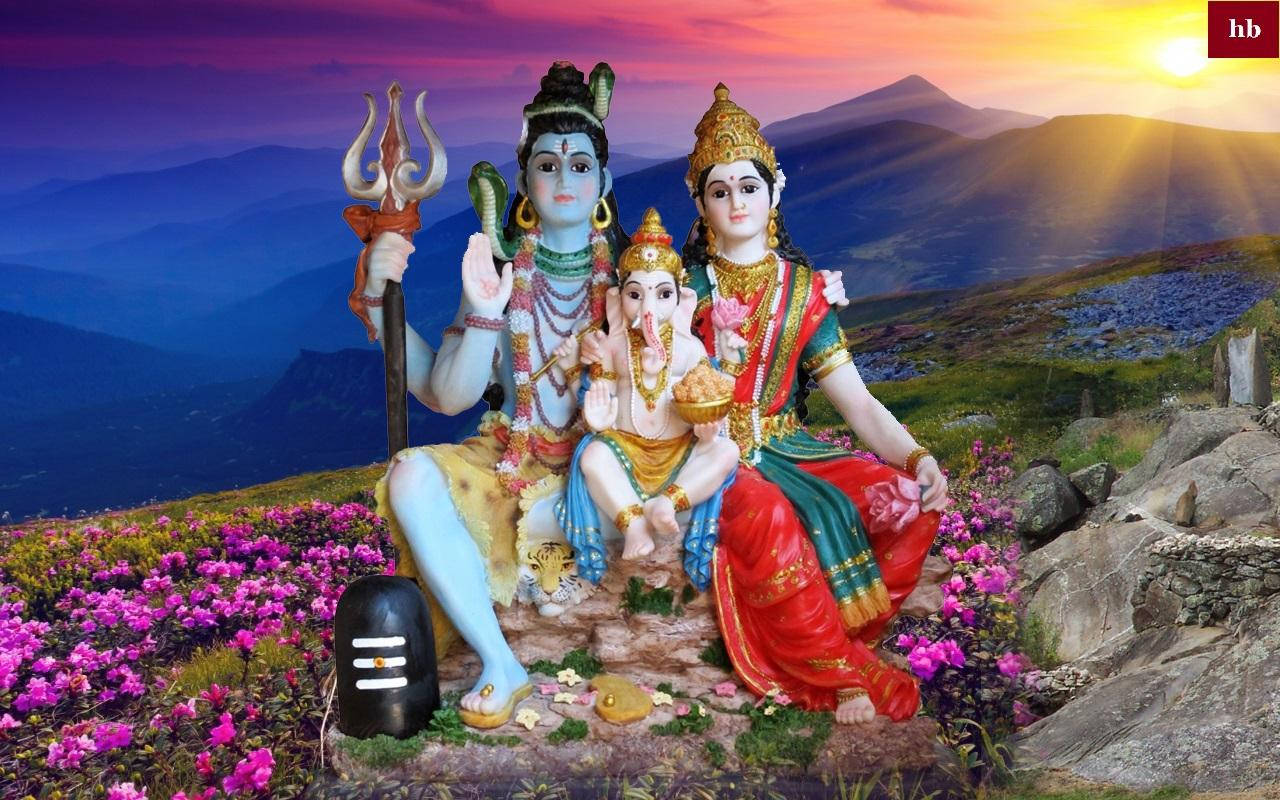 Lord Shiva Family On Flower Field Wallpaper
