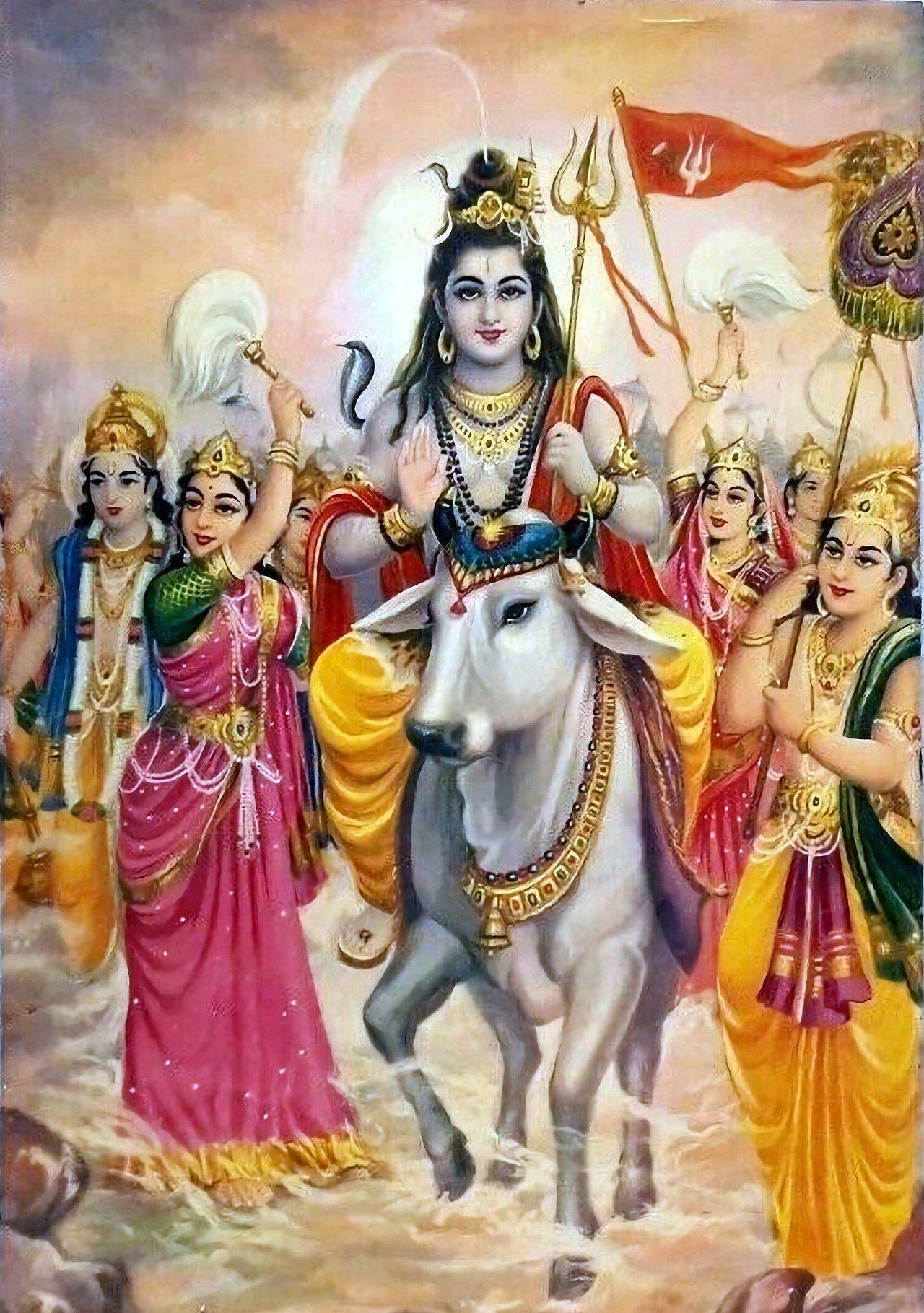 Lord Shiva Family Riding A Cow Wallpaper