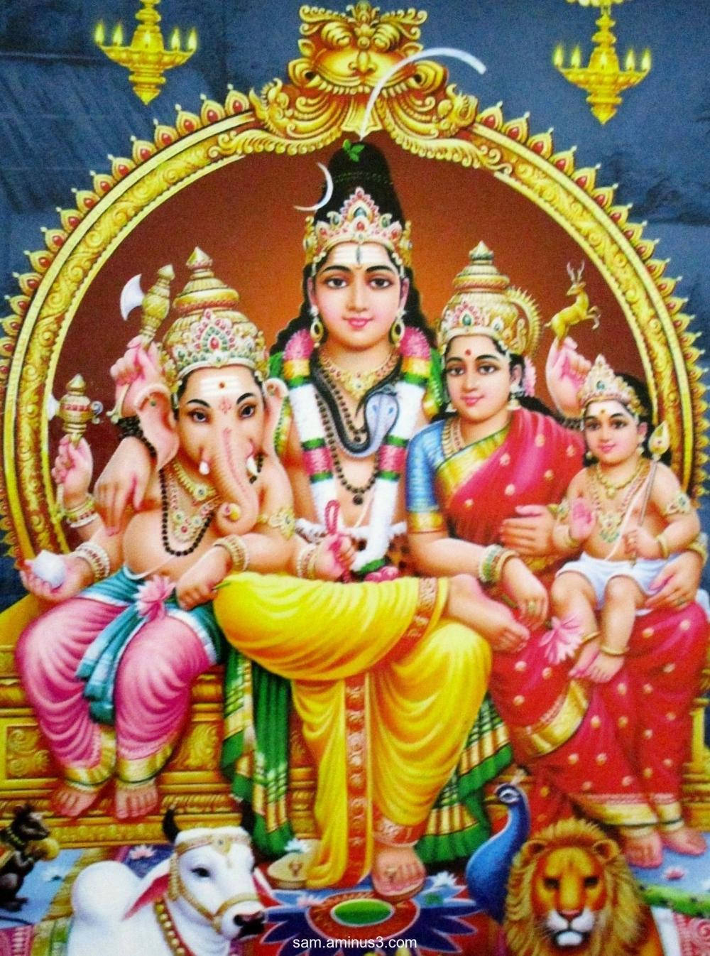 Lord Shiva Family With Golden Arc Wallpaper