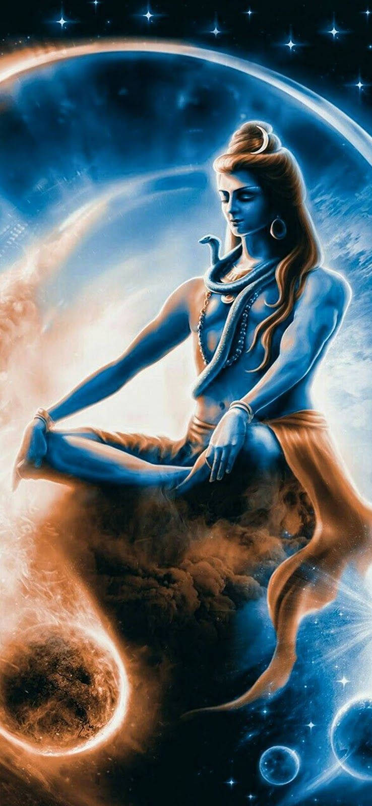 Lord Shiva Mobile Meditating In Space Wallpaper
