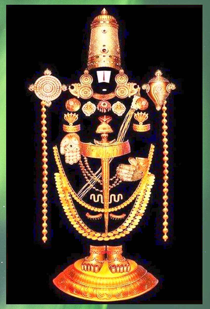 Lord Venkateswara On Black With Green Frame Wallpaper