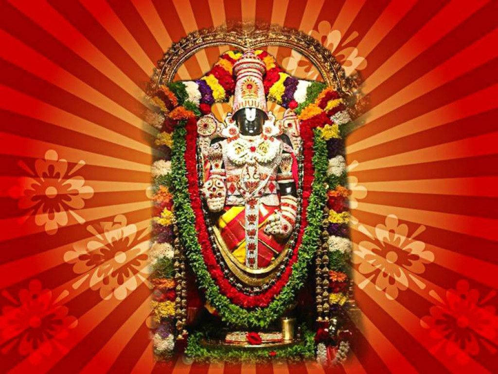 Lord Venkateswara Spinning Background With Flowers Wallpaper