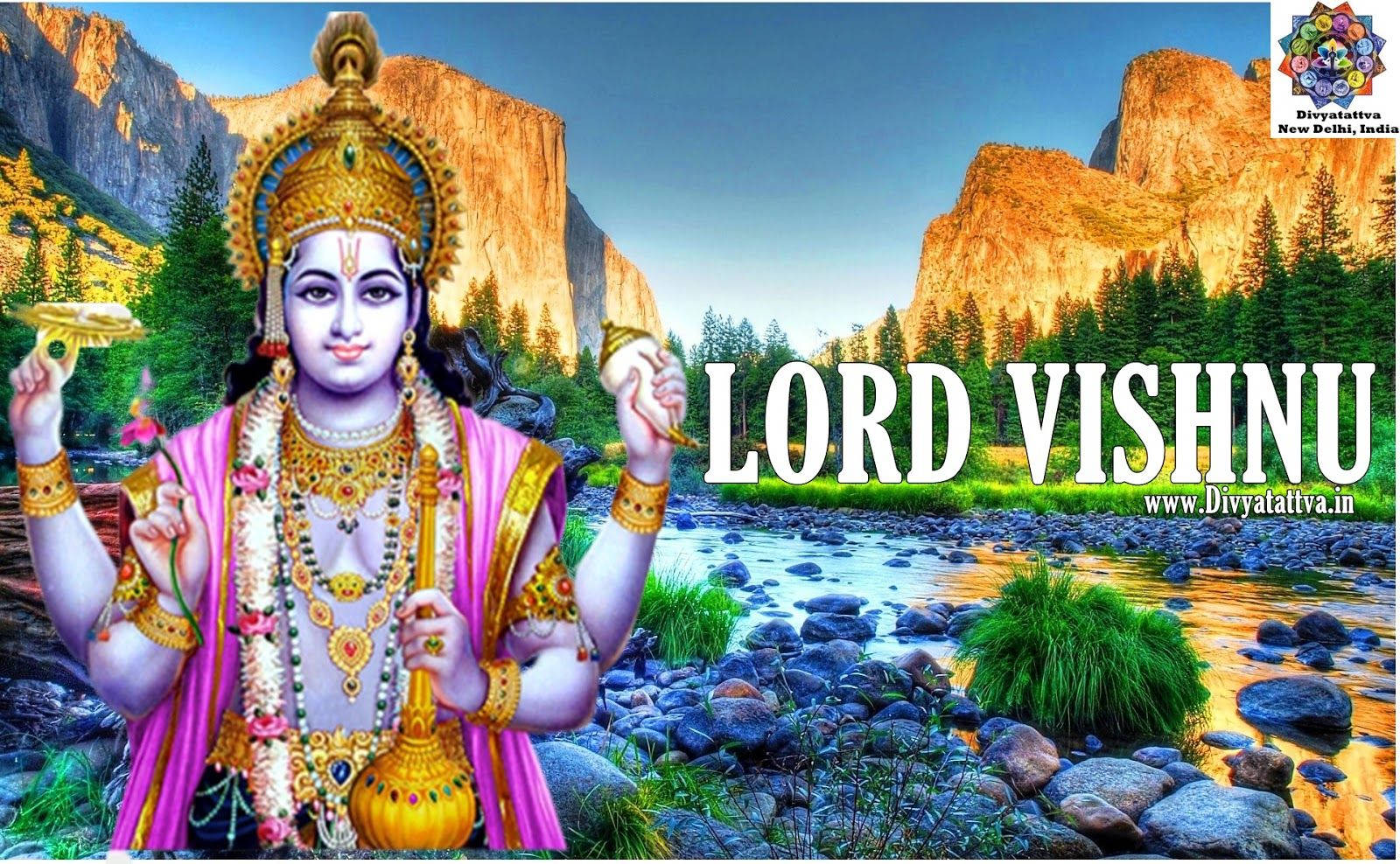 Lord Vishnu With Mountain Background Wallpaper