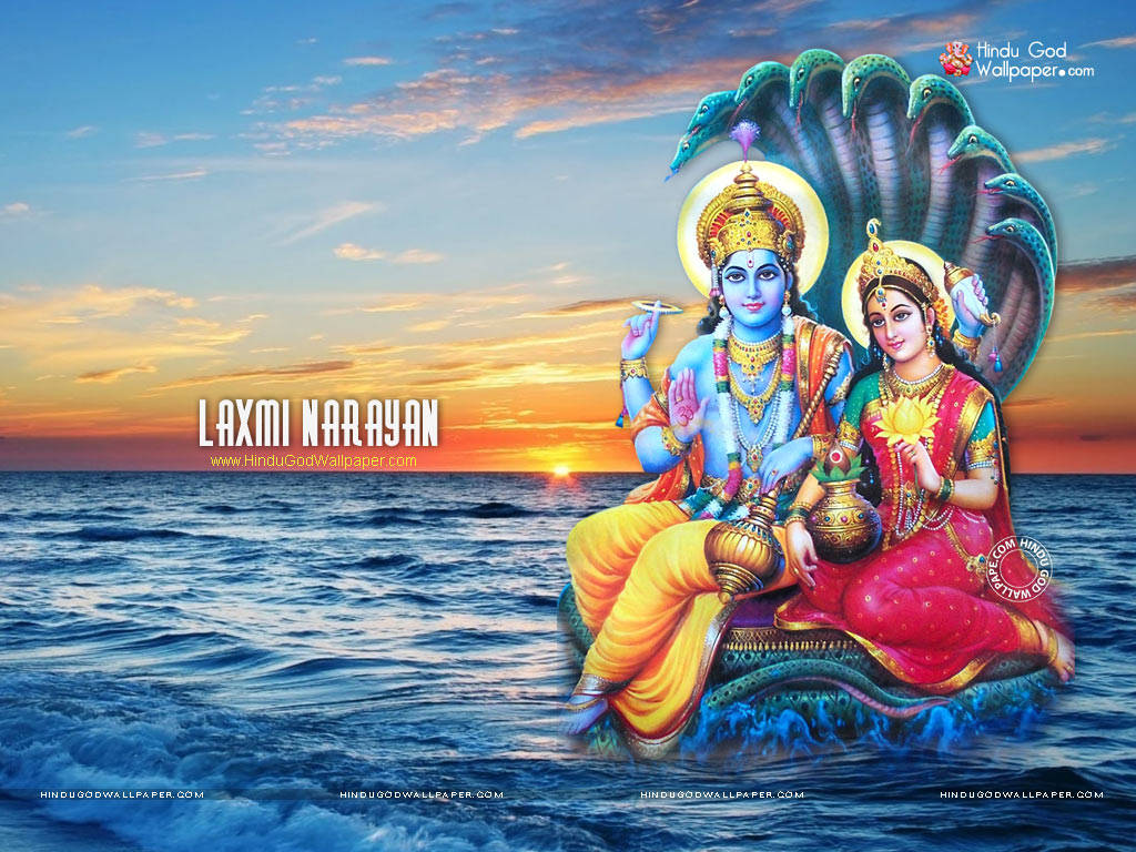 Lord Vishnu With Wife Lakshmi Wallpaper