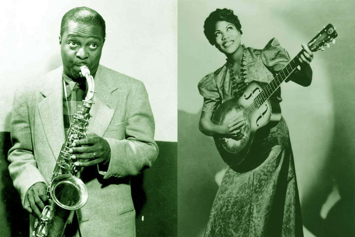 Louis Jordan Saxophoneand Female Guitarist Wallpaper