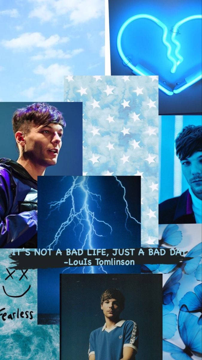 Louis Tomlinson Blue Aesthetic Collage Wallpaper