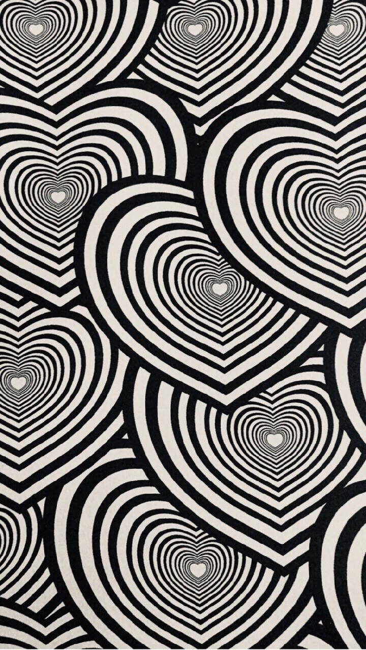 Love Black And White Heart Tunnel Pattern Wallpaper