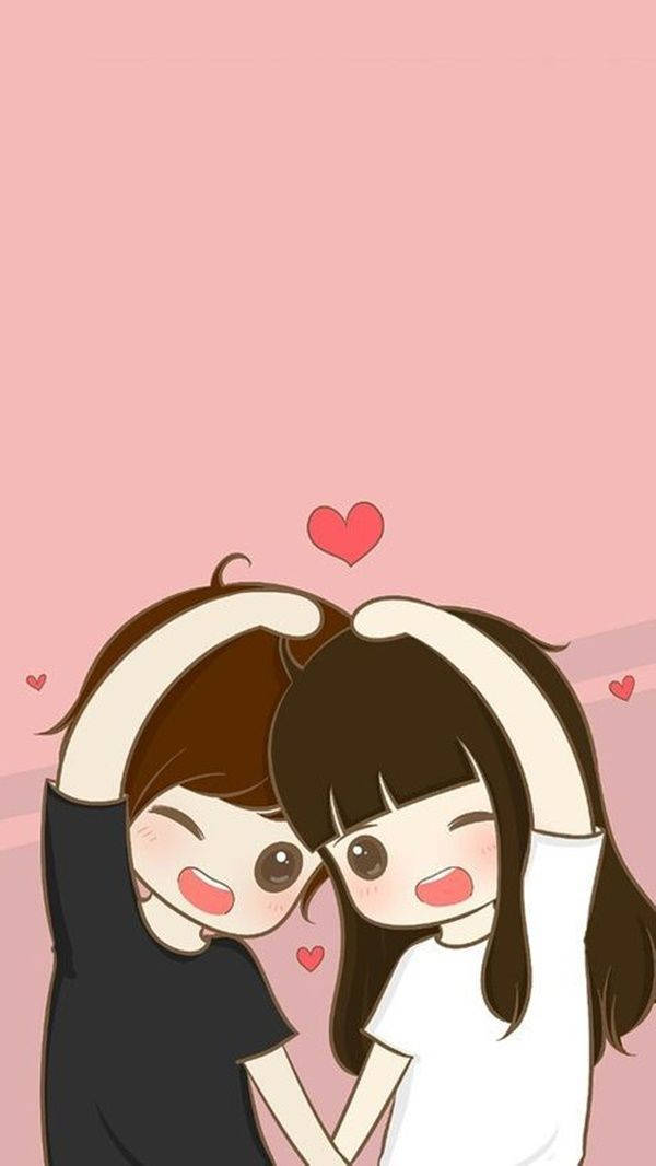 Love Cartoon Couple Heart Wallpaper
