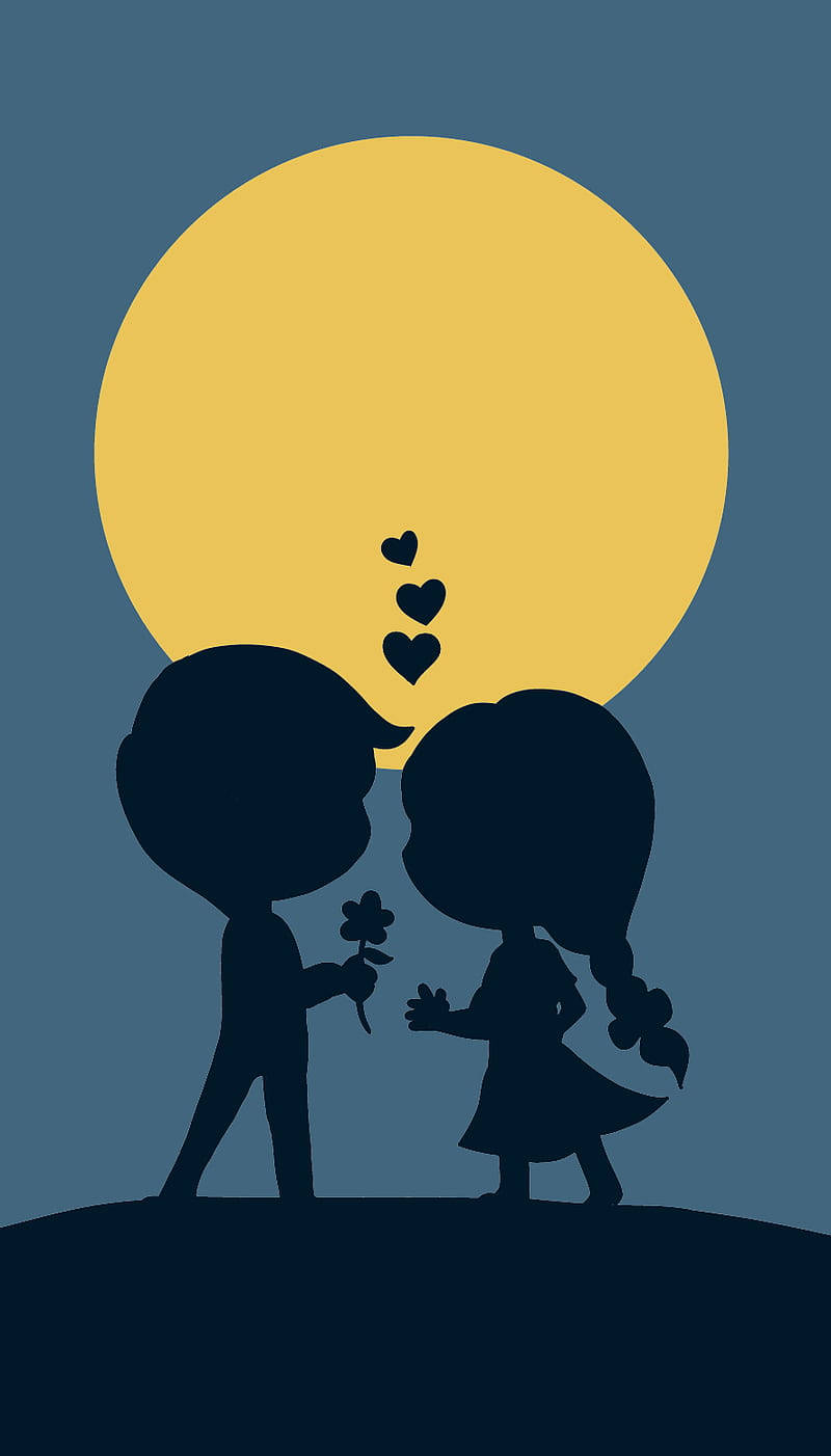 Love Cartoon Moon Silhouette Wallpaper