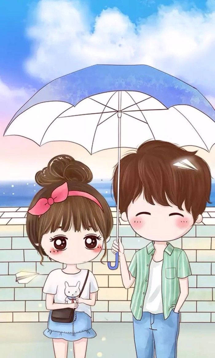Love Cute Couple With Umbrella Wallpaper