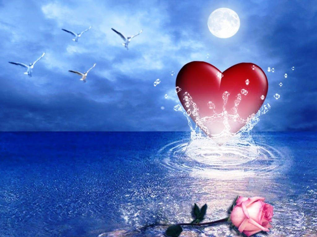 Love Heart At Azure Sea Wallpaper