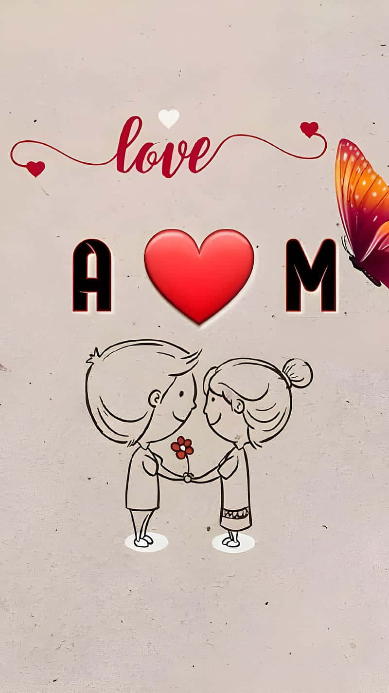 Love Initials Cartoon Couple Wallpaper Wallpaper