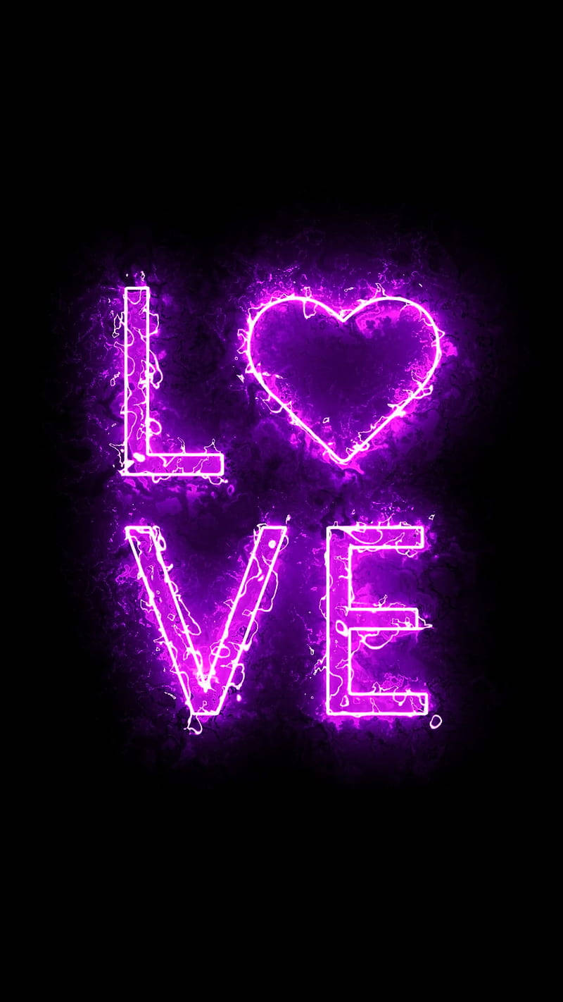 Love Purple Heart Electric Black Wallpaper