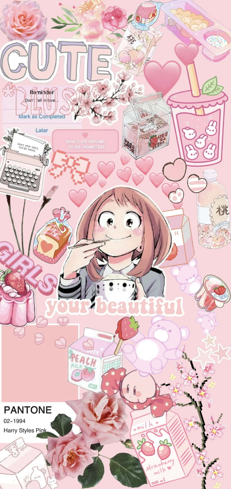 Lovely Pink Uraraka Aesthetic Collage Wallpaper