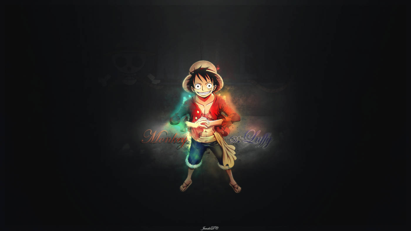 Luffy On Black With Red And Green Energy Wallpaper