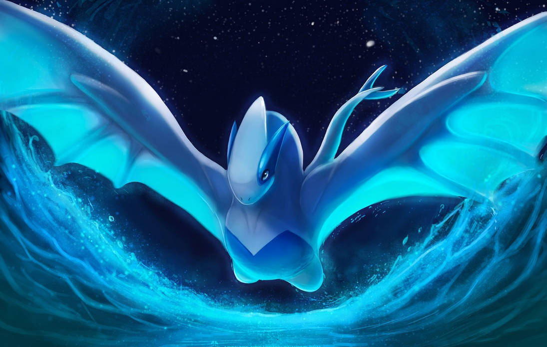 Lugia Majestically Flying Over Ocean Wallpaper