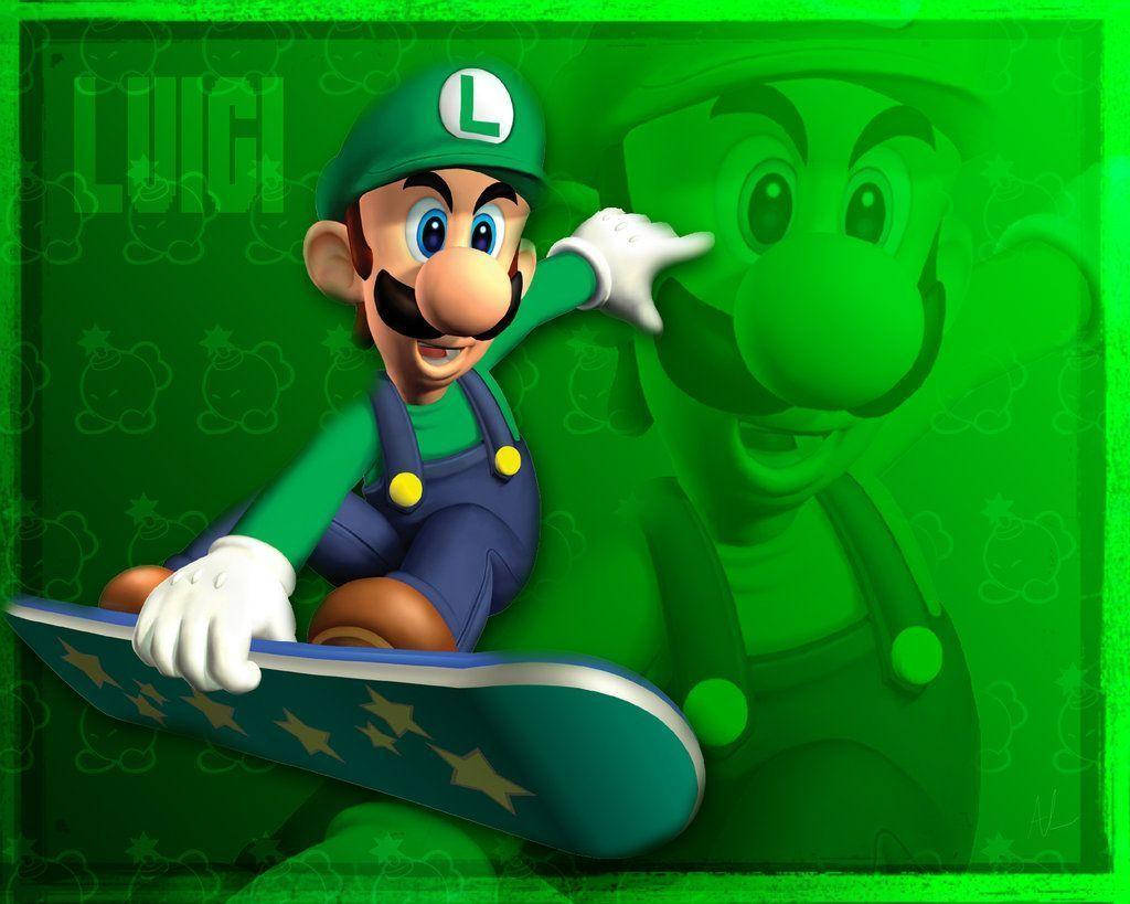 Luigi Riding A Snowboard Wallpaper